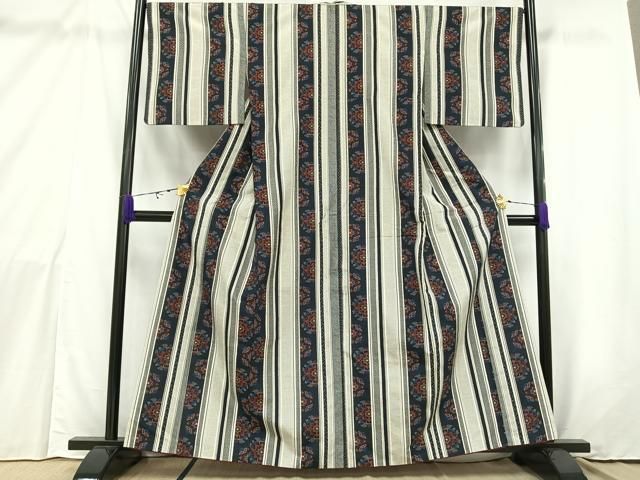 平和屋着物▽上質なお召 単衣 変わり格子 正絹 逸品 DAAT9228az