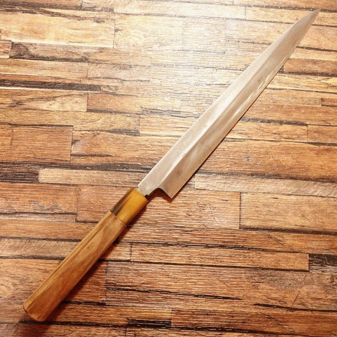 菊季 柳刃包丁 研ぎ済 刀鍛冶 水野正範 刺身包丁 白水牛柄 ハガネ 275mm
