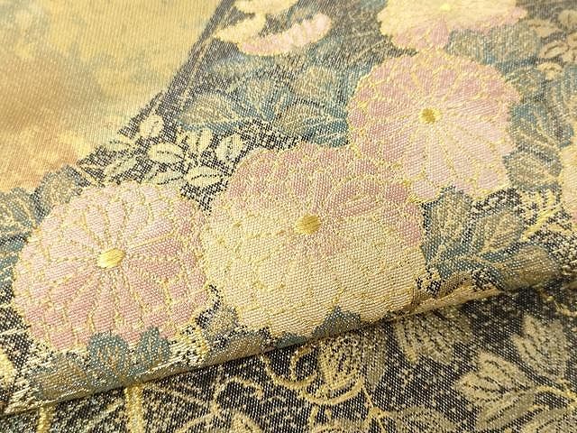袋帯 引箔 金彩 織柄 素敵なデザイン 正絹 帯AO-915 平和屋着物▽六通柄袋帯 箔散らし文様 黒地 金彩 引箔 正絹 逸品