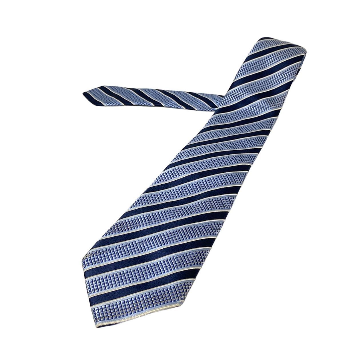 ブリオーニネイビーグレーの多色ストライプネクタイ 高級ブランド