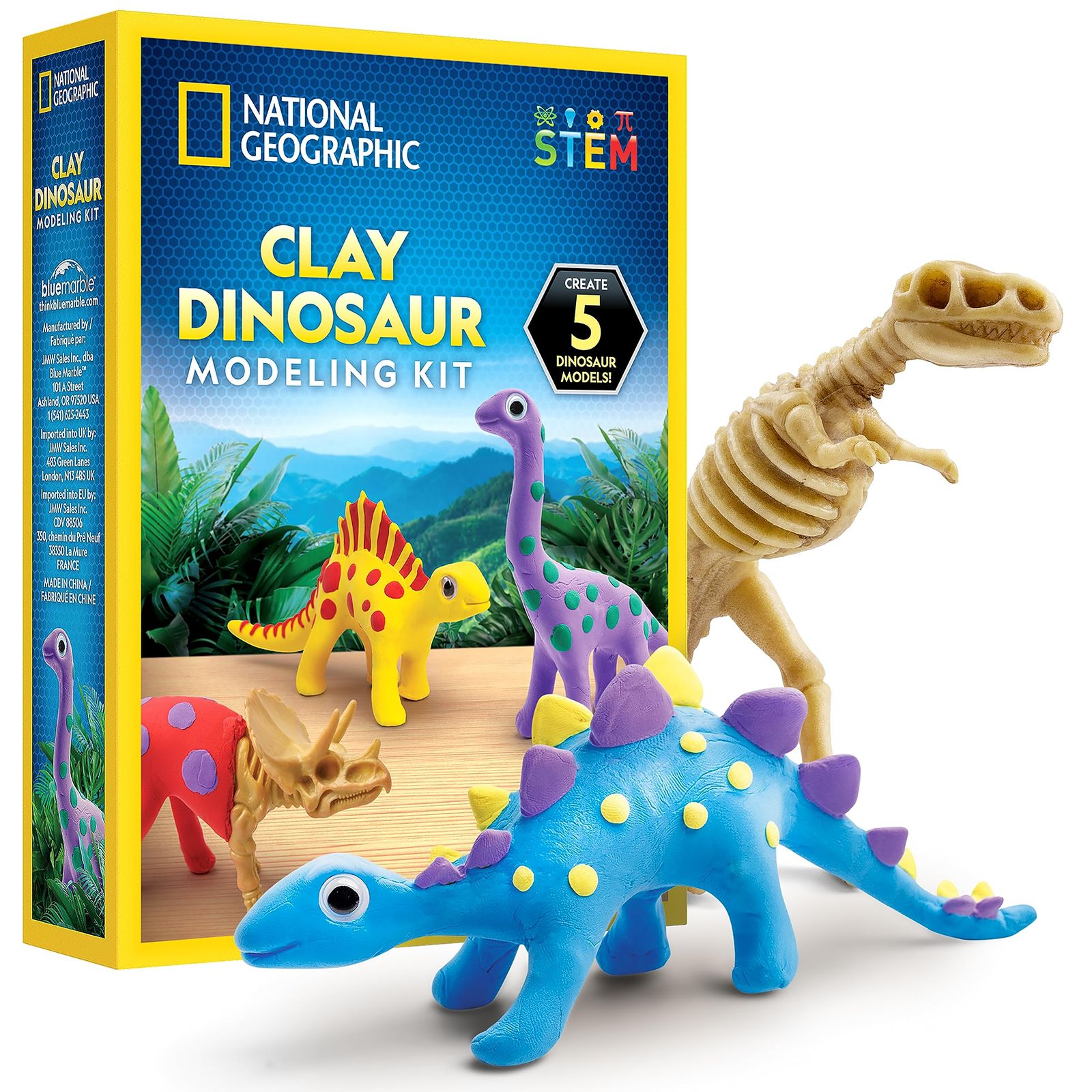 NATIONAL GEOGRAPHIC Clay 恐竜アート-クラフトキット - 恐竜 空気乾燥粘土 5つの粘土色 5つの恐竜の骨格とぎこちない目 恐竜アクティビティ 4歳 5歳 6歳 7歳 8歳 9歳 10歳 女の子 男の子
