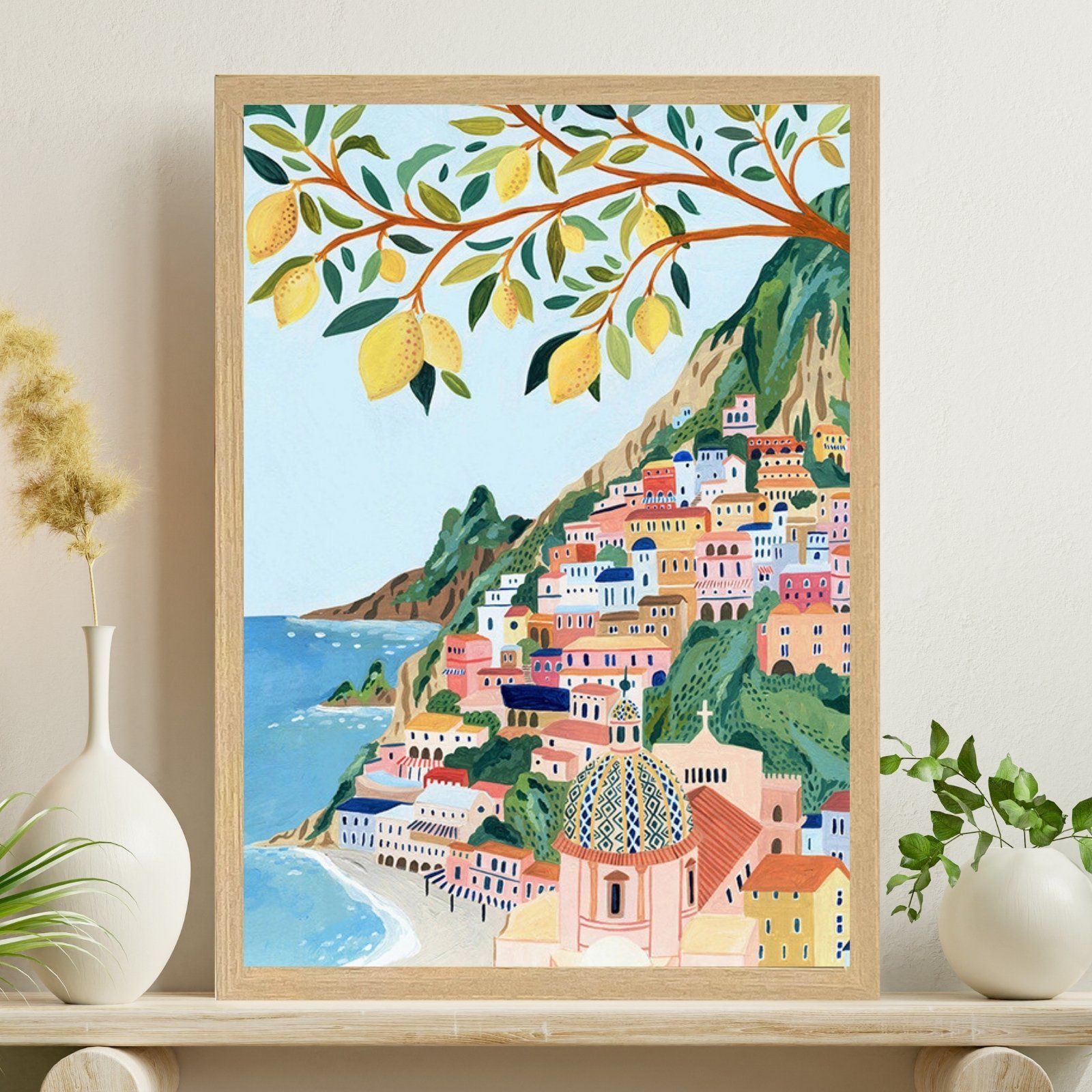 サラデママ イタリア アマルフィ 海岸 風景 イラスト アート