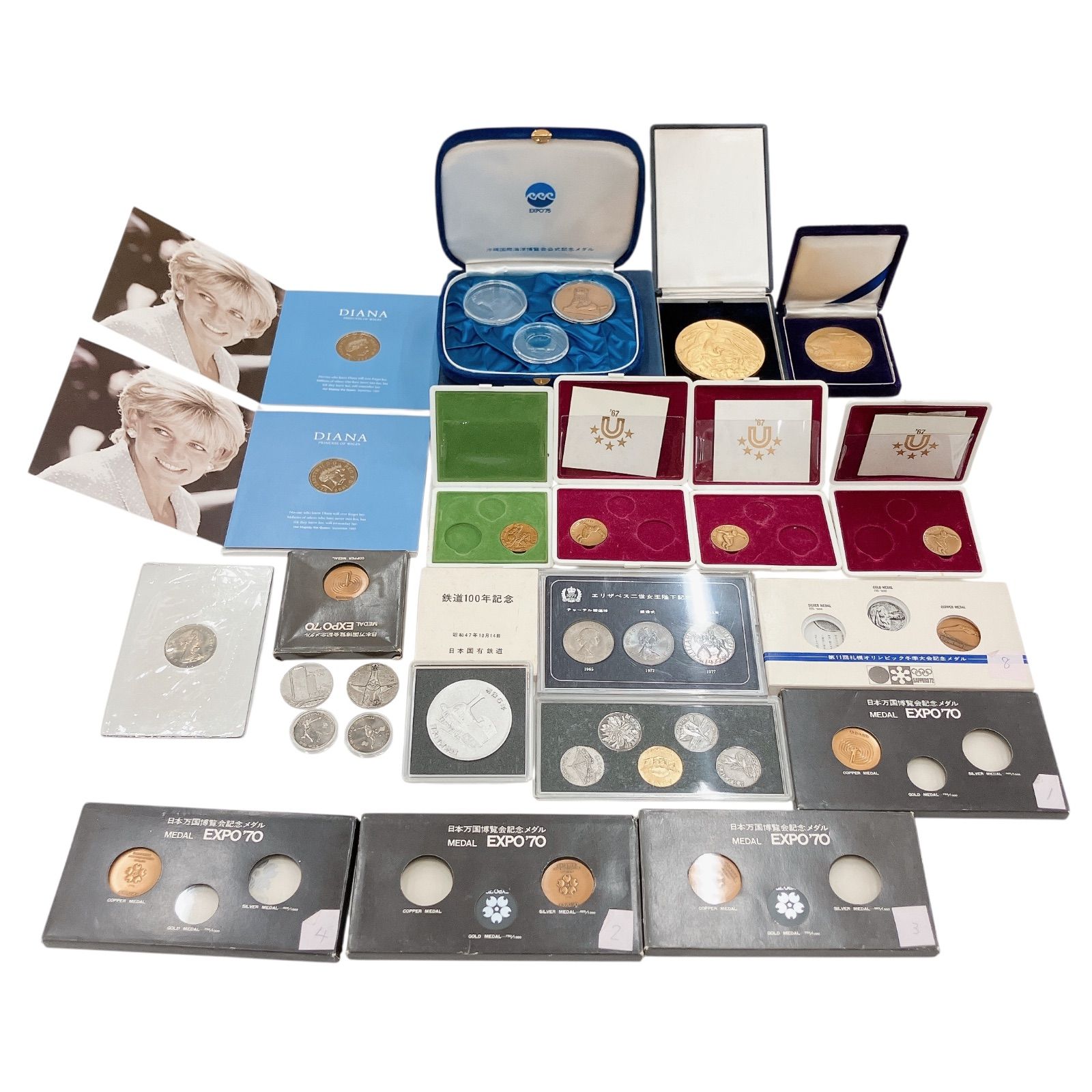 RE164 記念日メダル まとめ売り 万博 東京オリンピック 札幌オリンピック 鉄道100年記念 ダイアナ メモリアルコイン 社長賞  チャールズ皇太子結婚記念コイン 沖縄国際海洋博覧会 エリザベス二世女王陛下記念貨 太陽の塔 サンシャイン60 - メルカリ