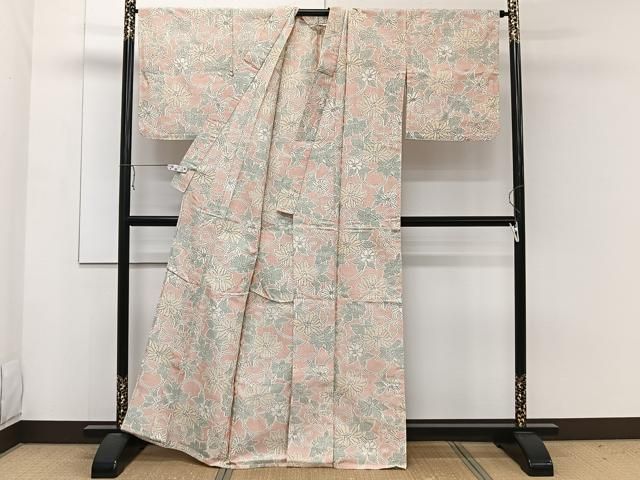 平和屋着物○上質な紬 花唐草間道 正絹 逸品 未使用 CAAX5650gh