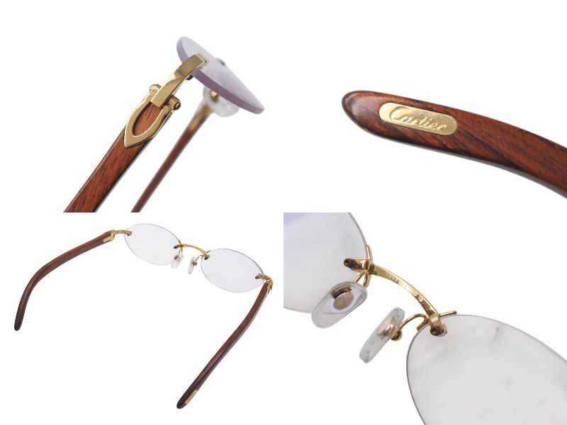 カルティエ CARTIER リムレス 度入り メガネ 衣料品 ウッド / メタル レディース ブラウン系 / シルバー系 【中古】 楽天市場】Cartier カルティエ ウッドテンプル メガネ リムレス 度あり