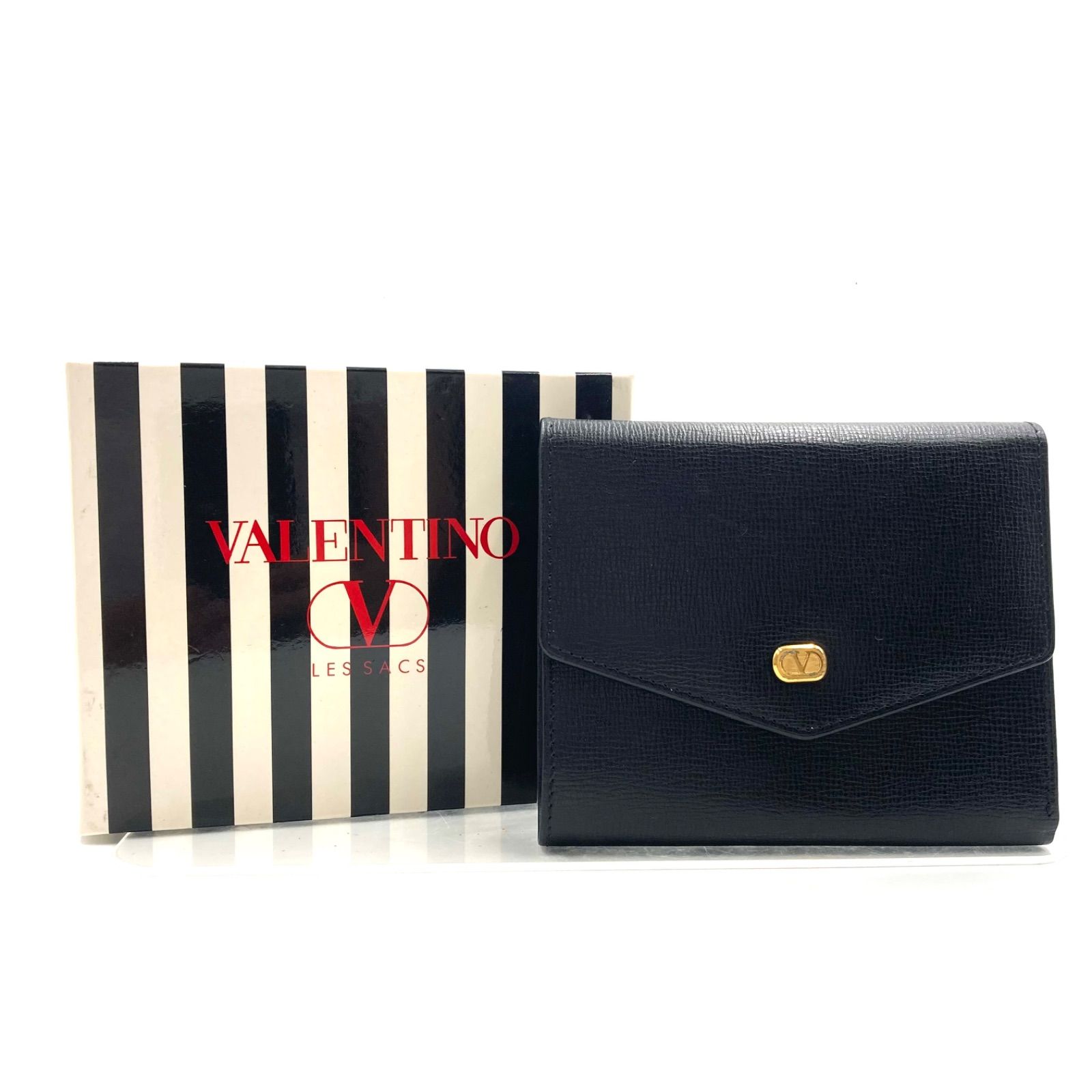 Valentino ヴァレンティノ ブラック カードウォレット ゴールド ロゴ 