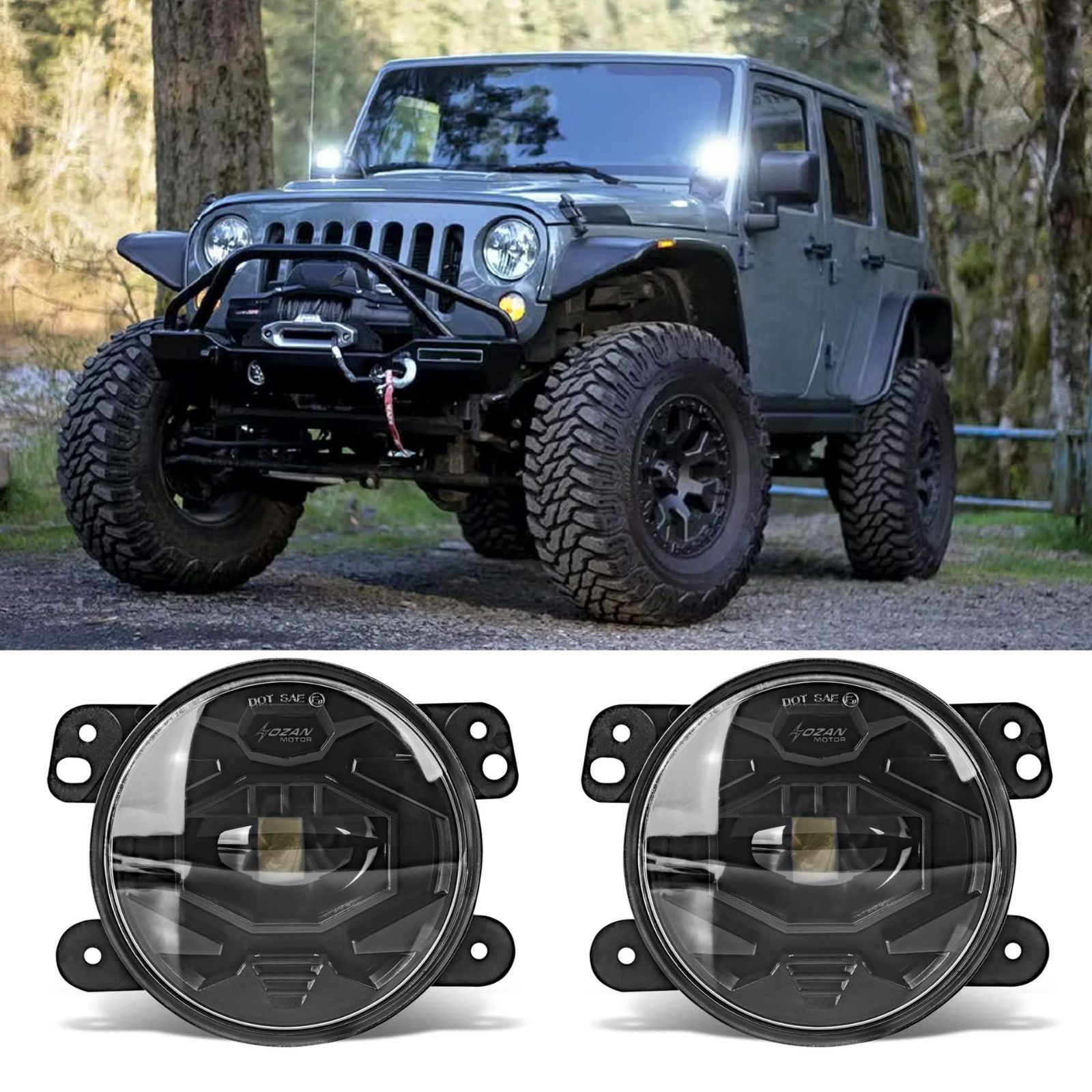 Jeep Wrangler JK 2007-2018年対応 4インチLEDフォグランプ 交換用 ブラック ABS製 高輝度