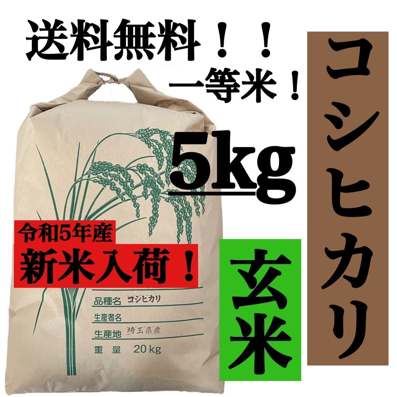 玄米　5kg コシヒカリ　新米　埼玉県産　令和5年産　送料無料　米　5キロ