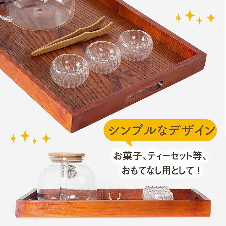 木の手彫りトレイ 作家さん お盆　未使用 ZERONOWA 木製トレー お盆トレイ 持ち手付き 長方形 長手盆 木目