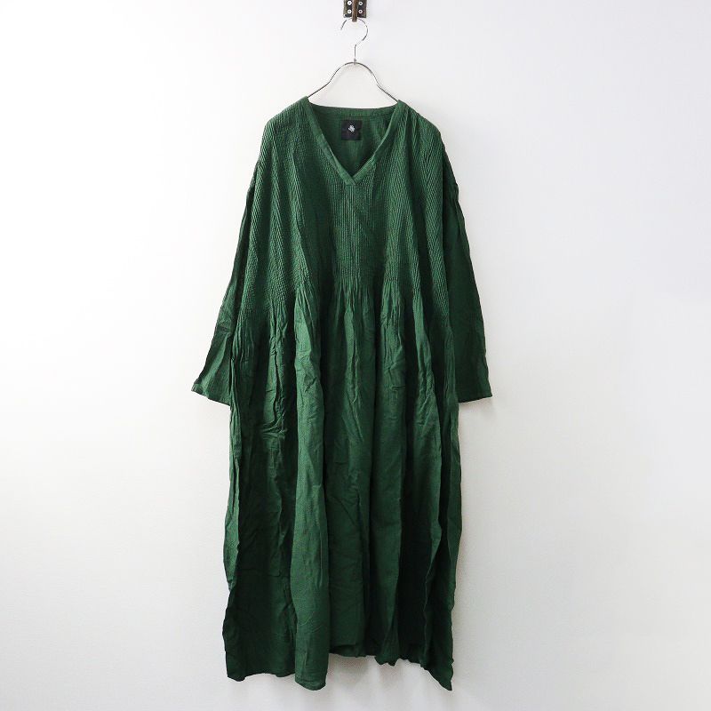 2025AW メゾンドソイル maison de soil 80s ORGANIC VOILE STRIPE V-NECK PULLOVER DRESS with MINI PINTUCK 2 グリーン 2400014585827