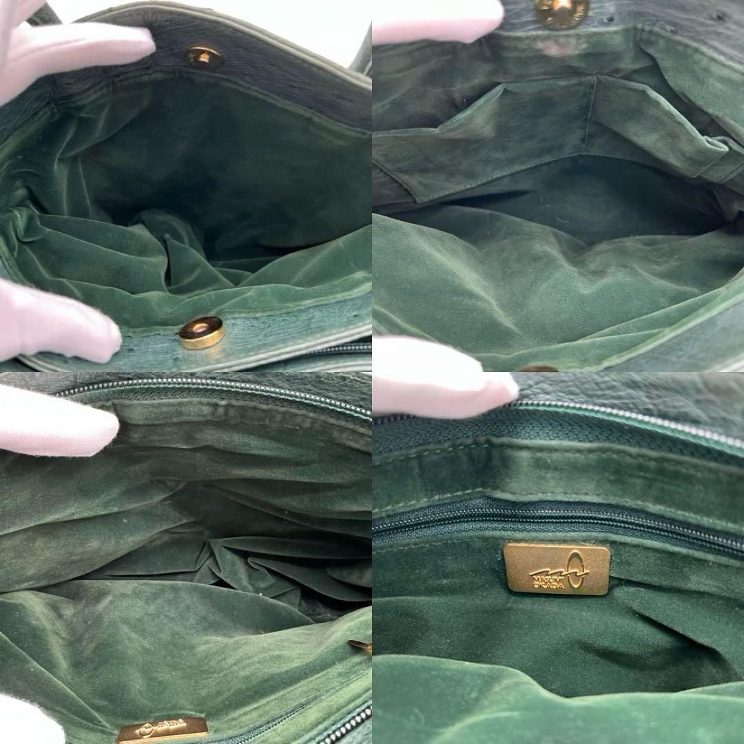 【美品】MASUMI OKADA オーストリッチ ベルトデザイン ハンドバッグ 美品】MASUMI OKADA オーストリッチ ベルトデザイン