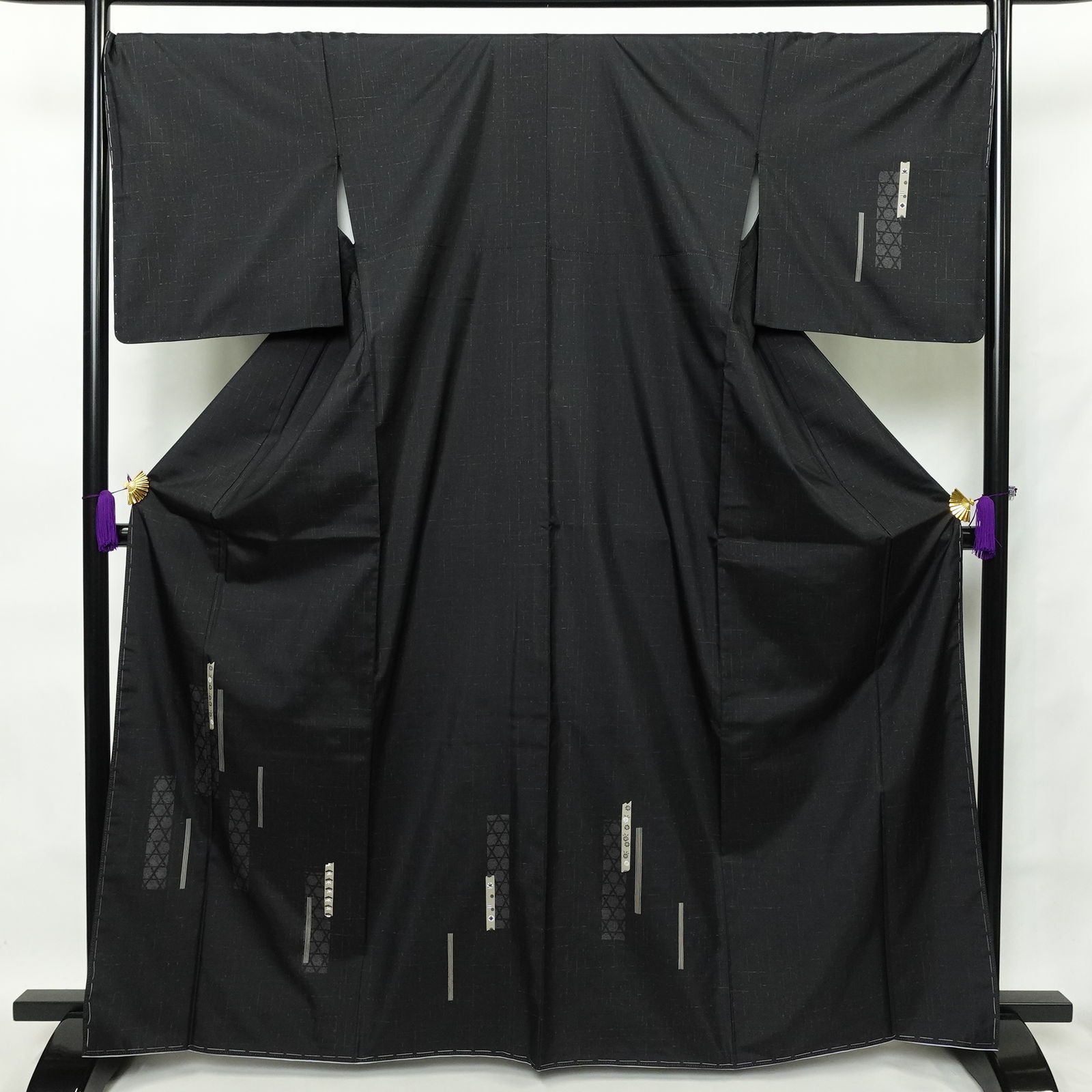 新品　未使用しつけ糸付　長裄　暗紫　手描き訪問着　身丈166cm裄70.5cm　暗い葡萄色　枝葉実　正絹　袷　美品　共八掛　追加画像あり 未使用品しつけ糸付きトールサイズ裄丈69 訪問着フルセット4点