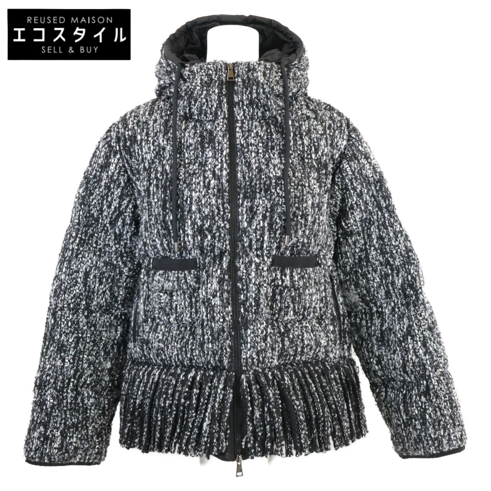 MONCLER モンクレール 21年製 ELEUSINE ラメツイード フリンジデザイン フーデッド 0