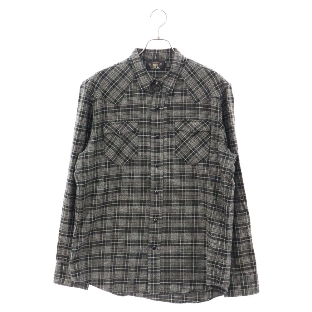RRL (ダブルアールエル) バッファローチェック ウエスタン ロングスリーブ長袖シャツ グレー