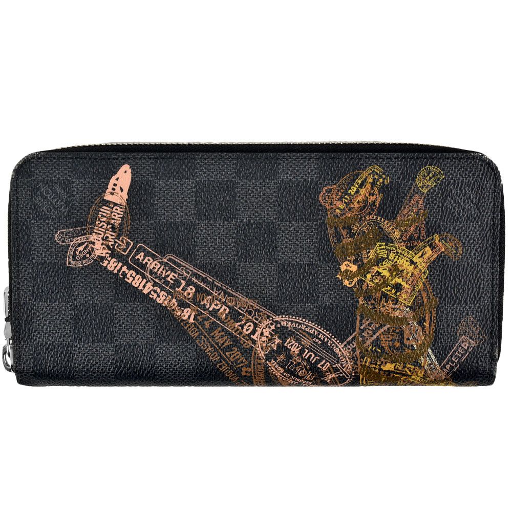 ルイヴィトン LOUIS VUITTON アニマル ジッピーウォレット ヴェルティカル ラウンドファスナー ダミエ グラフィット N64606 ブラック RFID メンズ【中古】