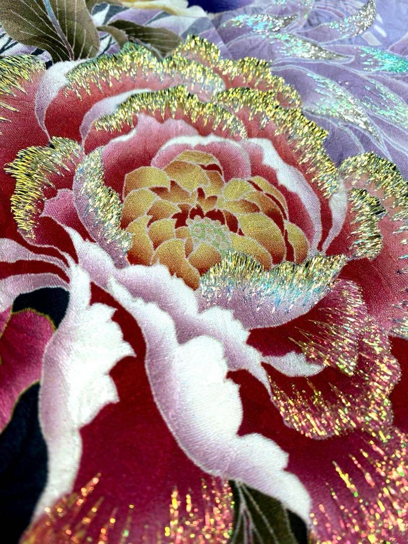 cantare ブランド振袖 ラメ刺繍 薔薇 紋意匠 身丈170cm 撥水加工済