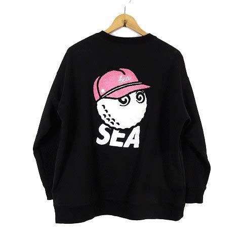 ウィンダンシー WIND AND SEA マルボン MALBON GOLF コラボ 希少 レア スウエット トレーナー ゴルフウエア ロゴ パイル 刺繍 S 黒 ブラック 白 ピンク WDS-MALBON-03