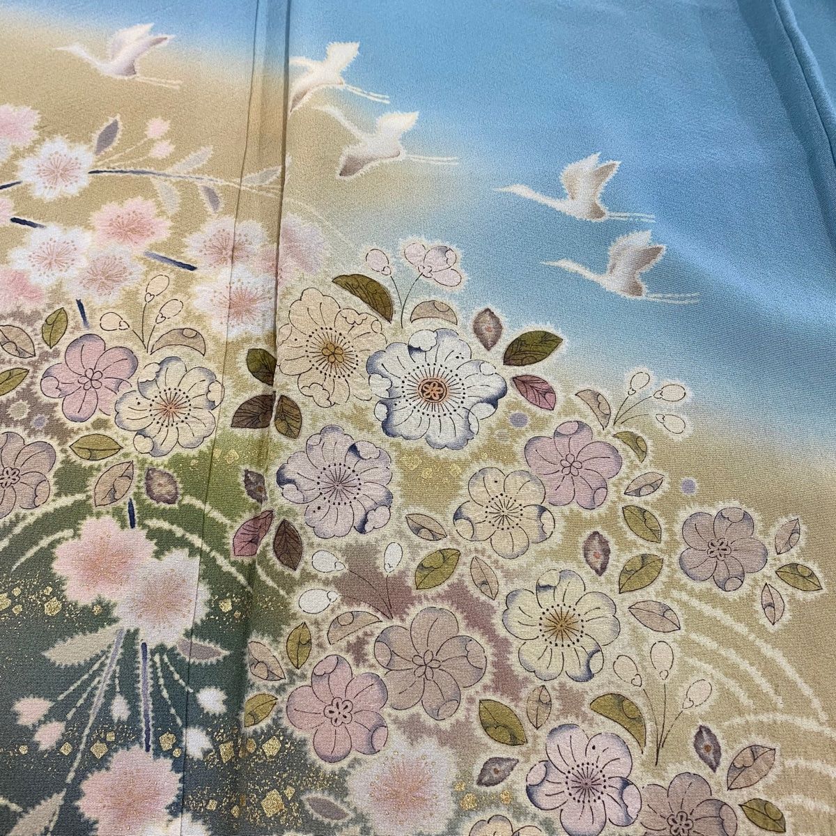 訪問着 名品 辻が花柄 金銀彩 ぼかし ベージュ 袷 161cm 67cm M 正絹