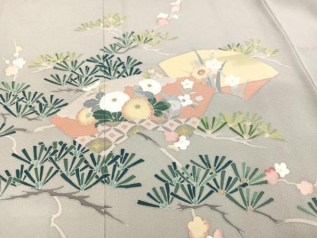 【高級訪問着】 枝花文　暈し染め　銀彩　ロング丈　 正絹　逸品✨No.064❤️ 平和屋着物□訪問着 作家物 流水枝花文 暈し染め 正絹 逸品