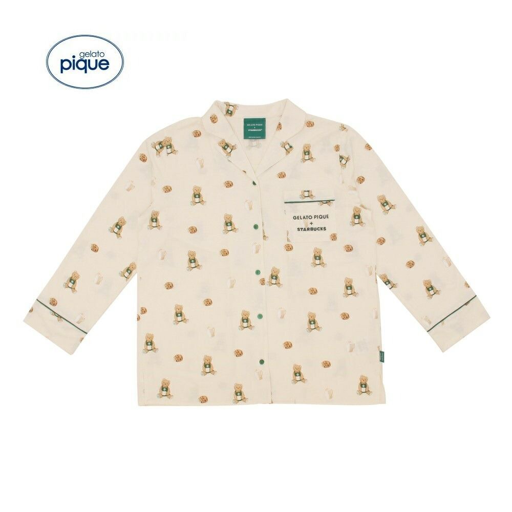 gelato pique STARBUCKS ベア柄カットソーシャツ アイボリー コラボレーション ジェラートピケ スターバックス ジェラピケ