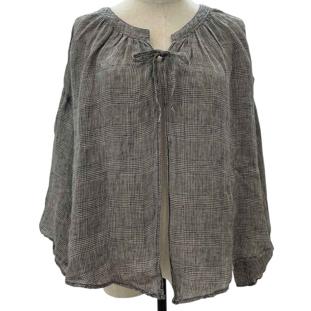 美品 nest Robe ネストローブ リネン ロングスリーブ ブラウス 01175-1112-20 ブラック レディース 古着 中古 美品 nest Robe ネストローブ リネン100% チェック リボン