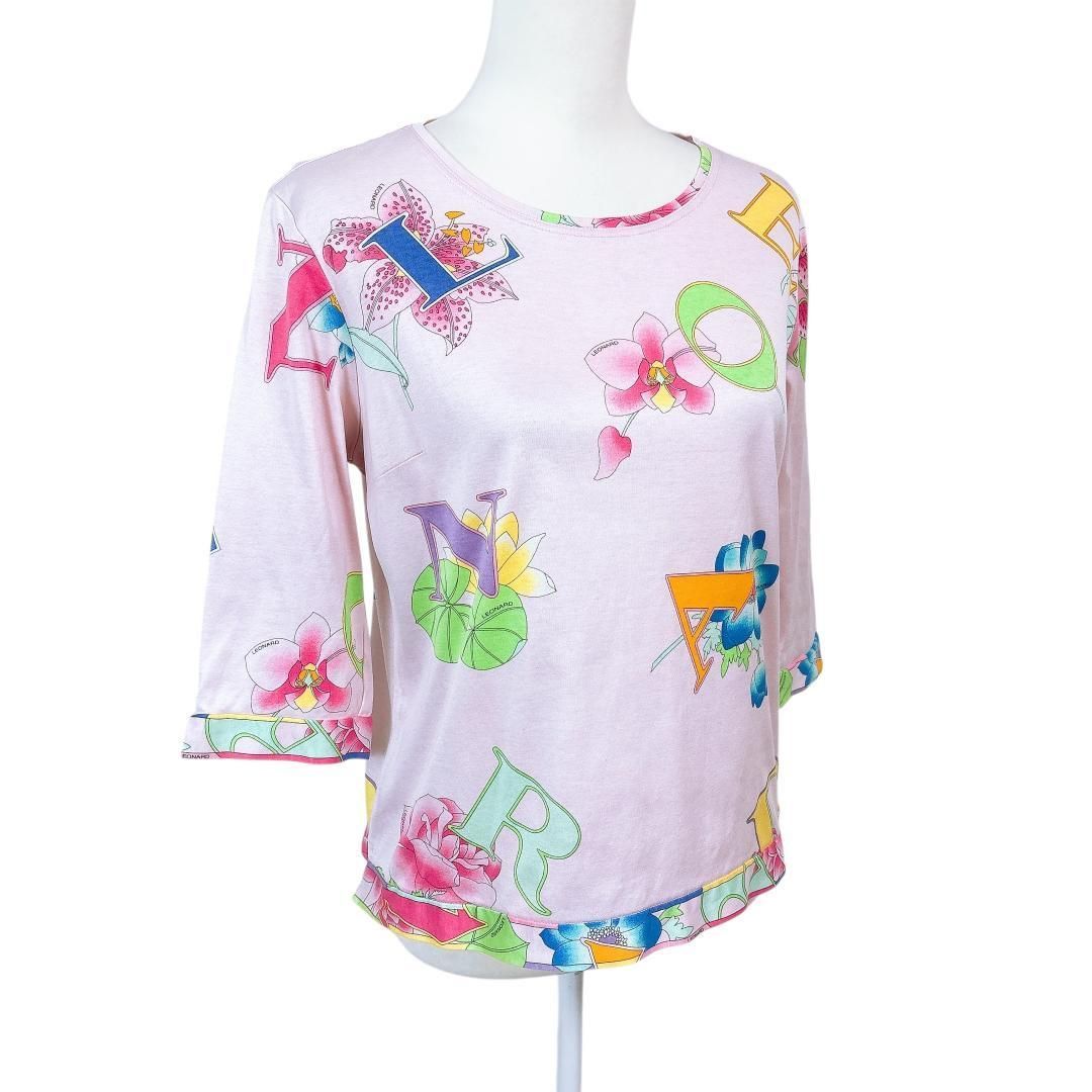 レオナール スポーツ 長袖カットソー L 花柄 ピンク