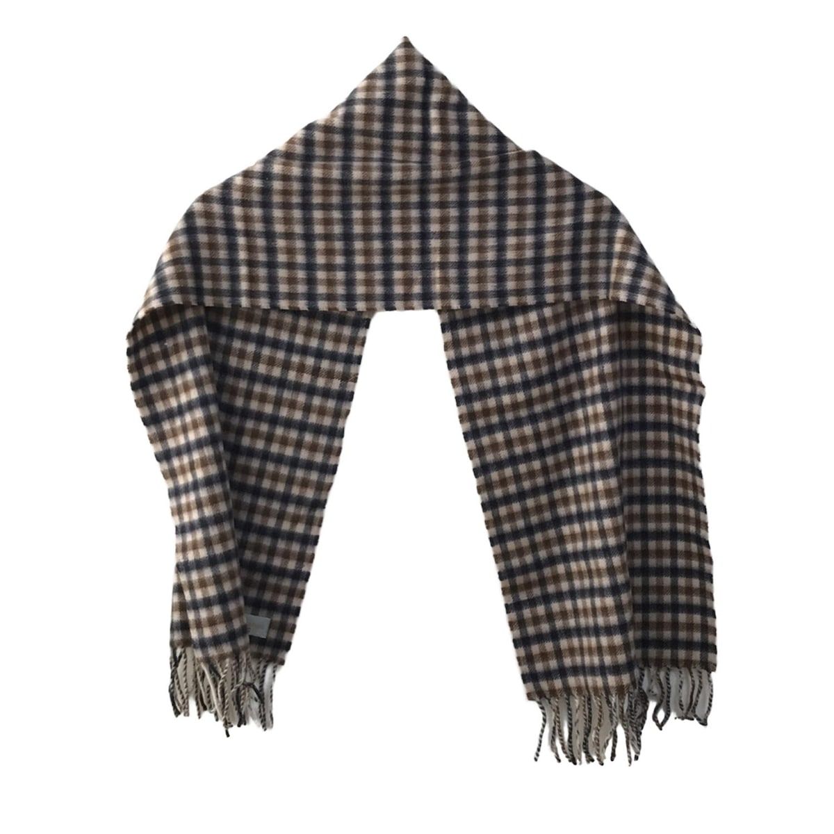 Aquascutum アクアスキュータム ストール ショール - ベージュ×ダークネイビー×ダークブラウン チェック柄 カシミヤ
