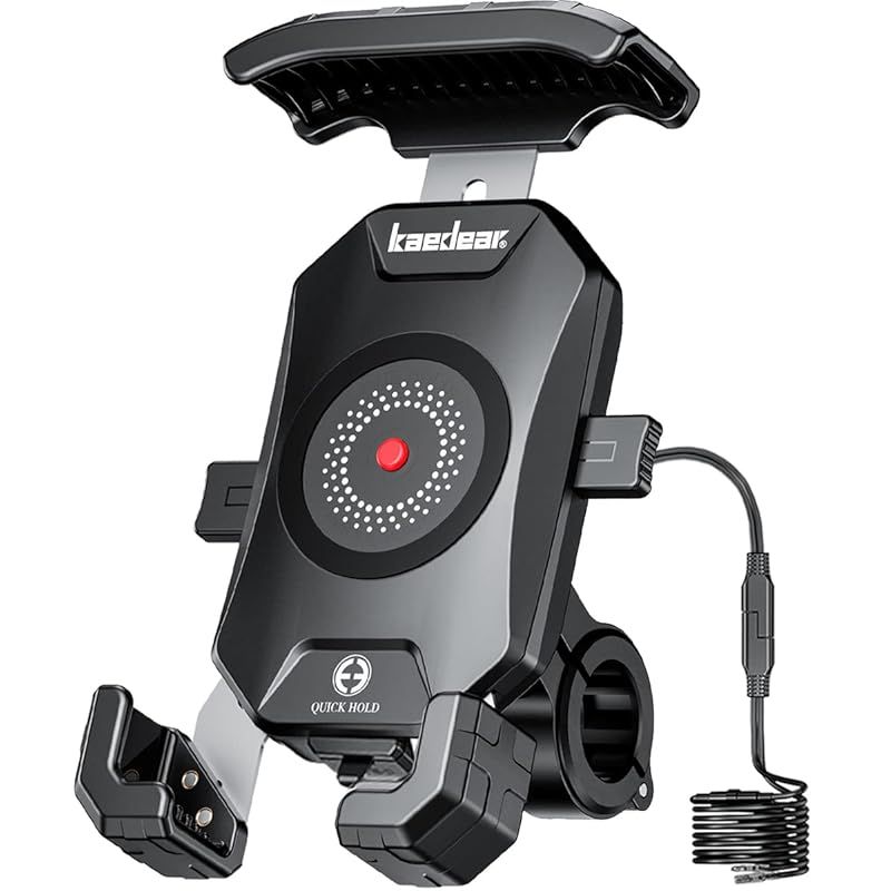 Kaedear(カエディア) バイク スマホホルダー 充電 QI ワイヤレス充電 USB電源 バイク用スマホホルダー 携帯ホルダー 振動吸収 マウント 対応 防水 クイックホールドビートル QIu0026USB KDR-M14A (ブラ