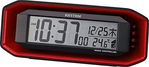 レッド リズム(RHYTHM) 電波時計 目覚まし時計 大音量 電子音 アラーム デジタル レッド 7.2x18.3x6.4cm 8RZ220SR01