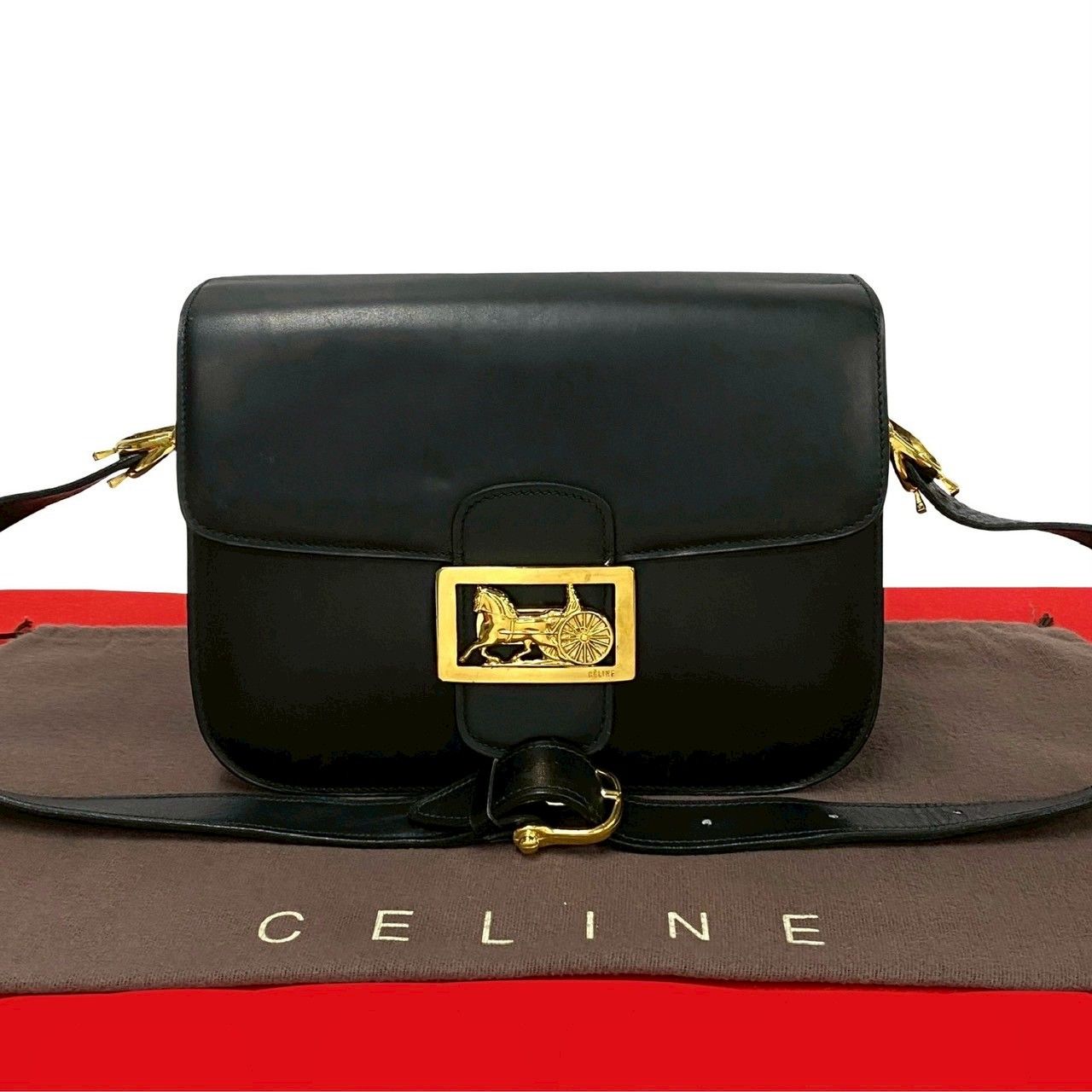 極 美品 CELINE セリーヌ ヴィンテージ ロゴ 馬車金具 カーフ 極 美品 CELINE セリーヌ ヴィンテージ ロゴ 馬車金具 カーフ