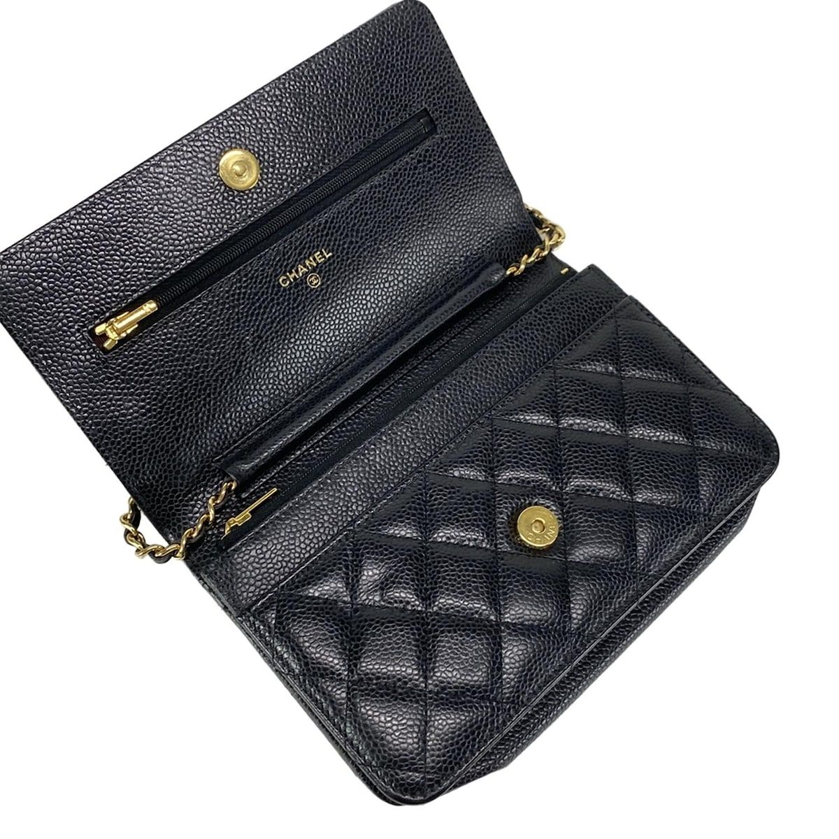 CHANEL シャネル 財布 マトラッセ A33814 黒 チェーンウォレット ゴールド金具