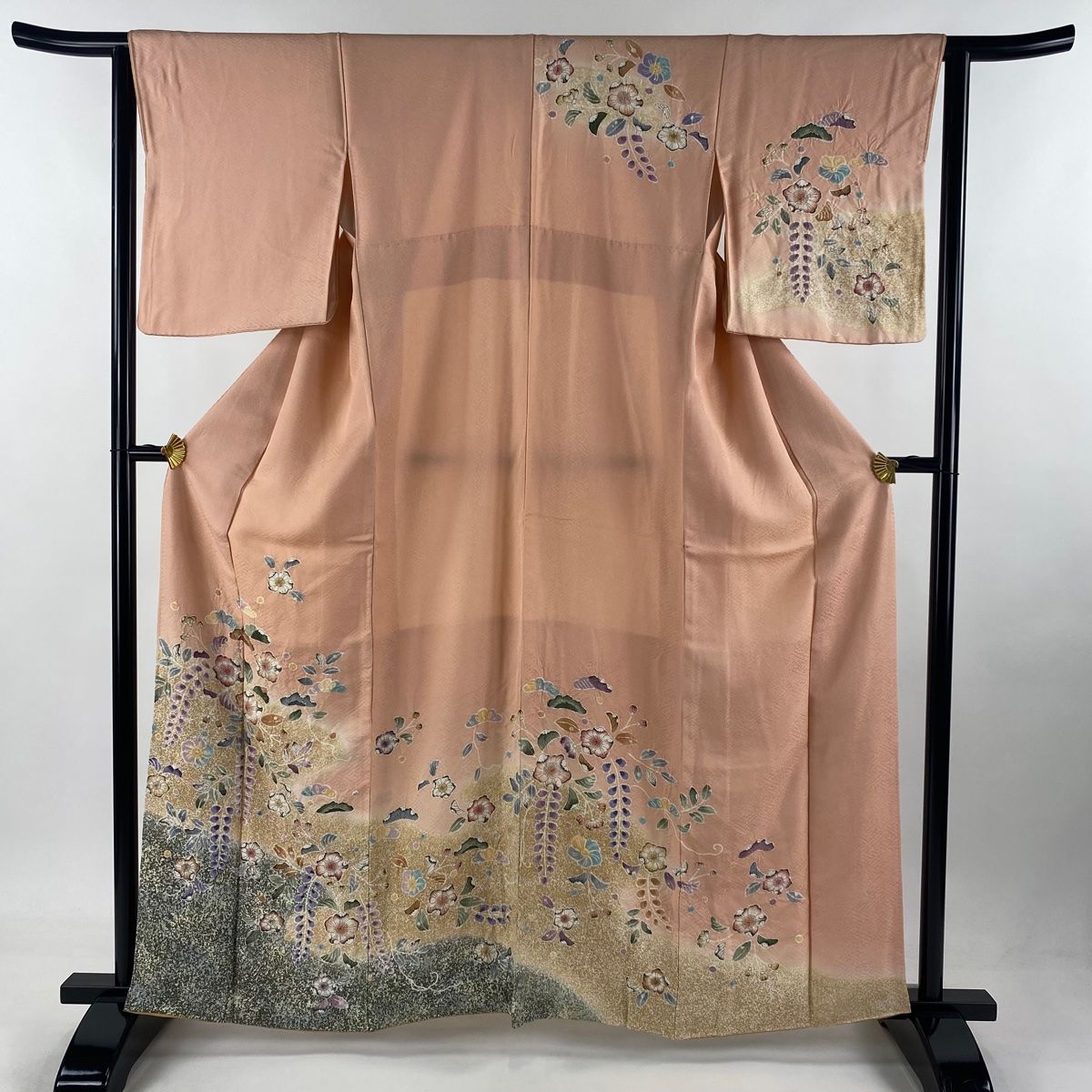 訪問着 身丈160.5cm 裄丈63cm S 袷 辻ヶ花 笠松 ぼかし サーモンピンク 正絹 名品