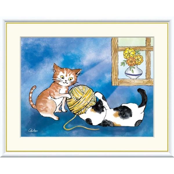 高精細デジタル額装版画 現代アート Chiharu しあわせのねこ 千春