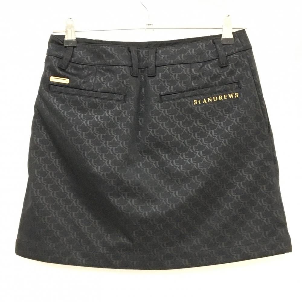 超 セントアンドリュース スカート 黒 ロゴ総柄地模様 ボンディング生地 レディース M ゴルフウェア モデル St ANDREWS