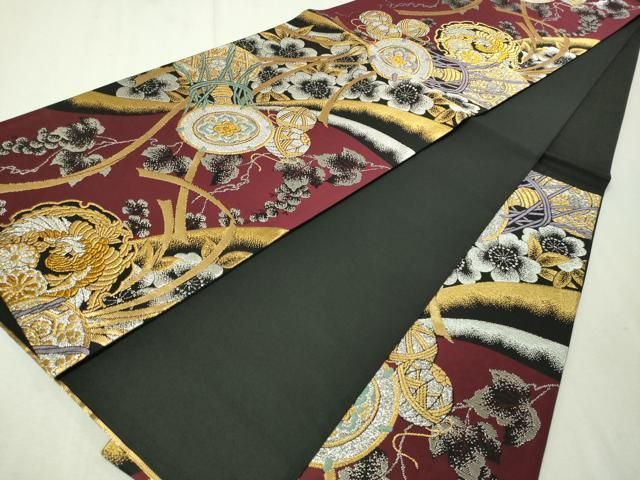 平和屋着物▽六通柄袋帯 雪輪花鼓法皇文 金銀糸 正絹 逸品