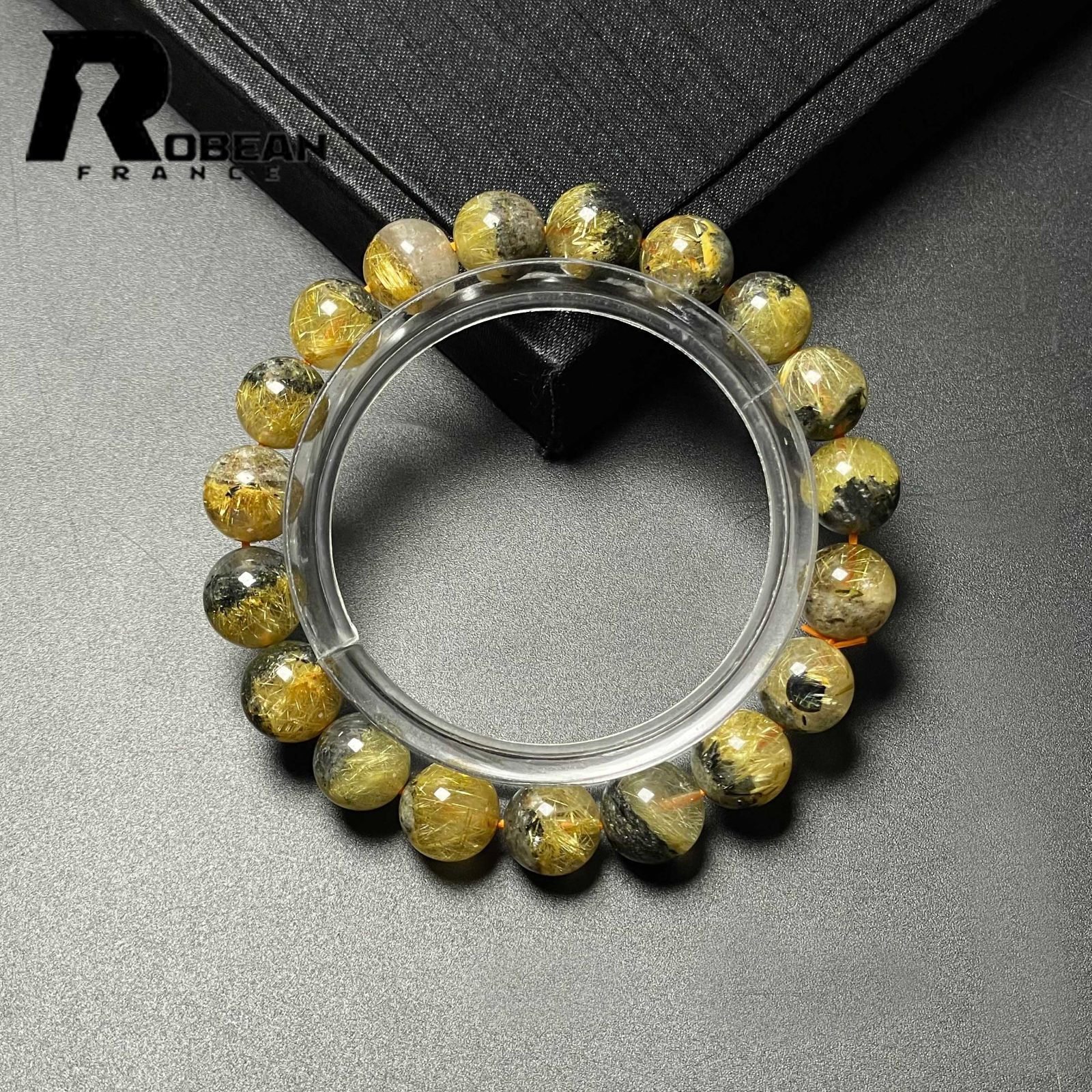 EU製 定価11万円 ROBEAN 太陽花タイチンルチル 黄金針水晶 金運 開運 ゴールド ブレスレット パワーストーン プレゼント 9.7-10.6mm M0916481
