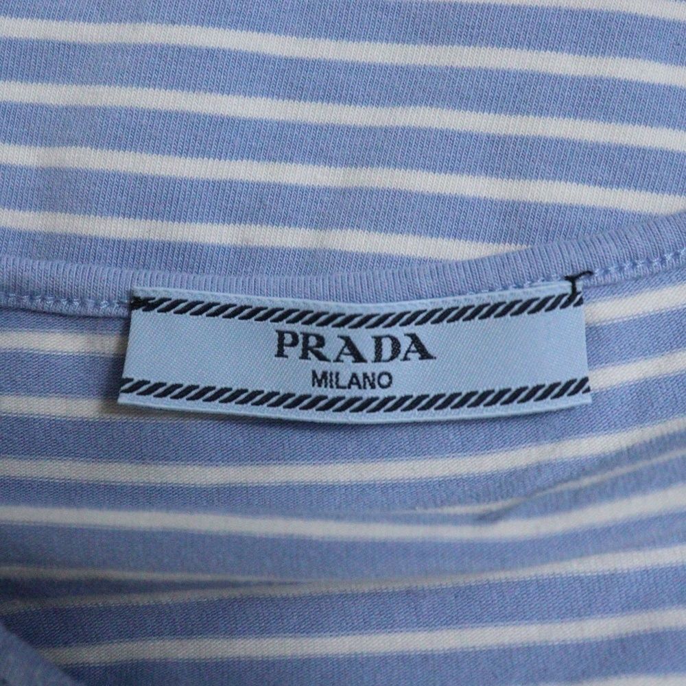 PRADA (プラダ) 23SS ボーダー総柄 トライアングルロゴプレート クルー  