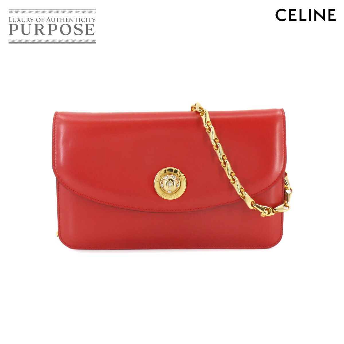 セリーヌ CELINE スターボール チェーン ショルダー バッグ レザー レッド ゴールド 金具 ヴィンテージ 90246704 - メルカリ