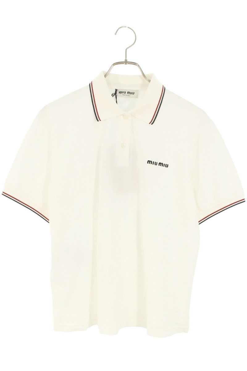 ミュウミュウ MJN 535 ロゴ刺繍コットンピケ半袖ポロシャツ レディース S