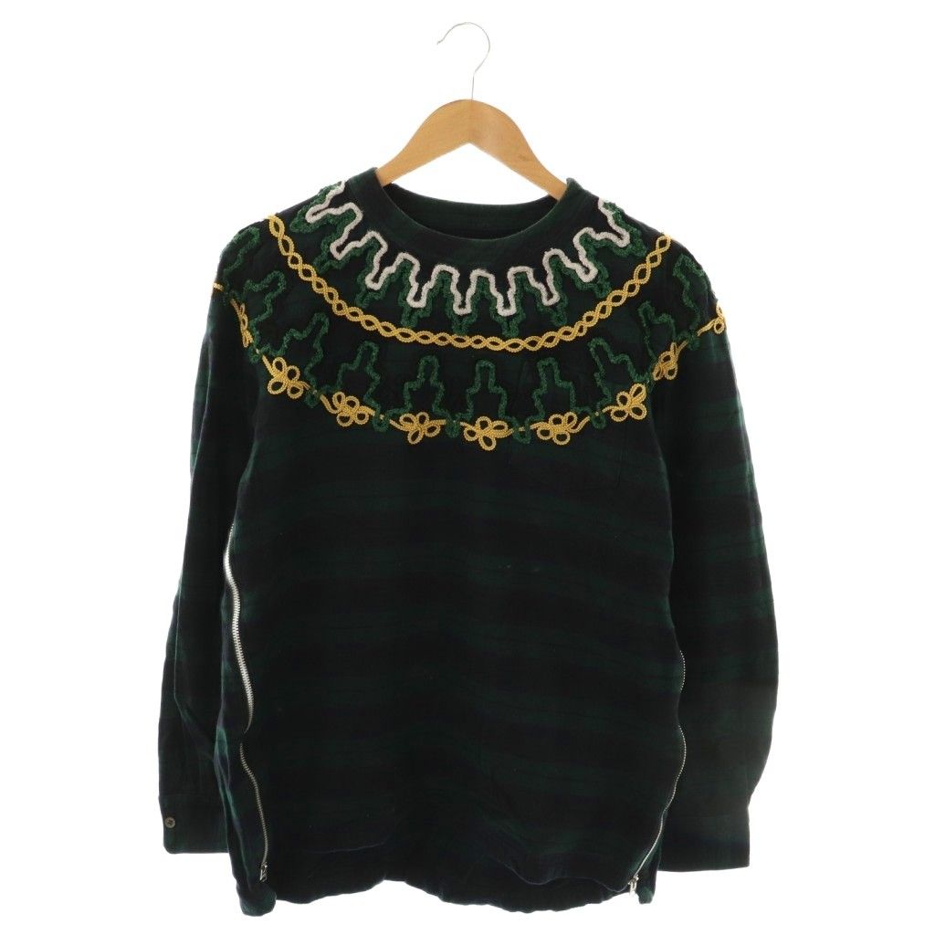 サカイ sacai EMBROIDERY PULLOVER CHECK SHIRTSトップス カットソー 長袖 1 グリーン マルチカラー 18-01758 |DO OS AD