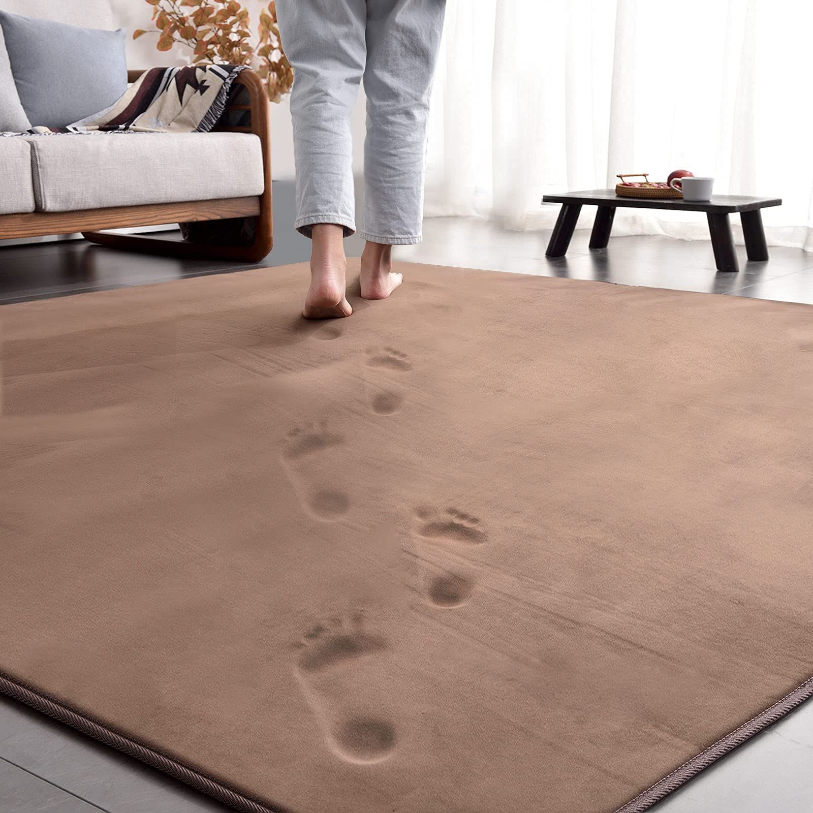 洗える 滑り止め付 防音 床暖房 ホットカーペット対応 厚手15mm 防ダニ 130x185cm 抗菌 1.5畳 撥水加工 ラグマット ふわっと手触り フランネル 低反発 じゅうたん カーペット ブラウン ラグ AICOMRI