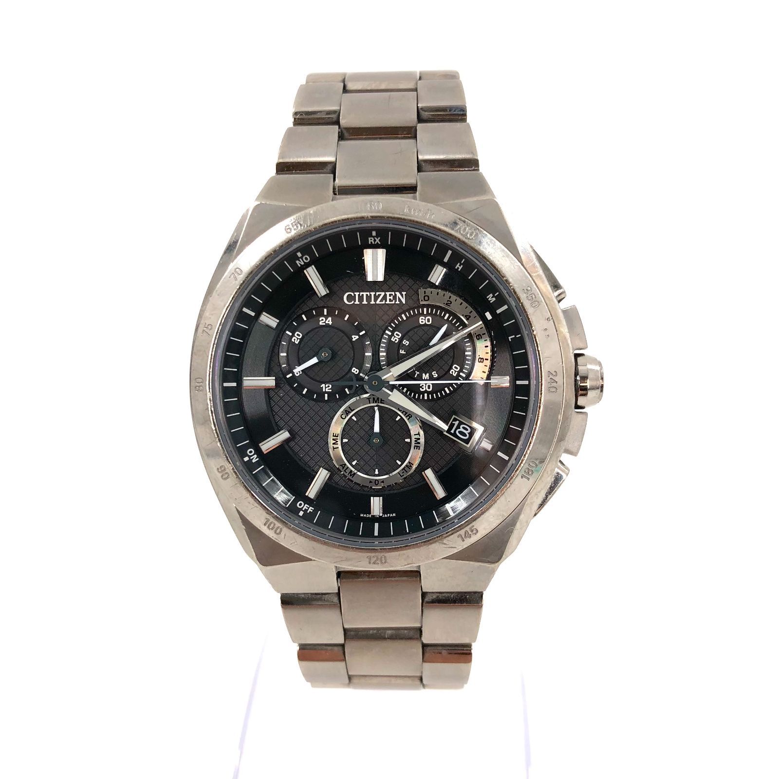 美品 CITIZEN シチズン ブラック シルバー ソーラー メンズ 腕時計 極  