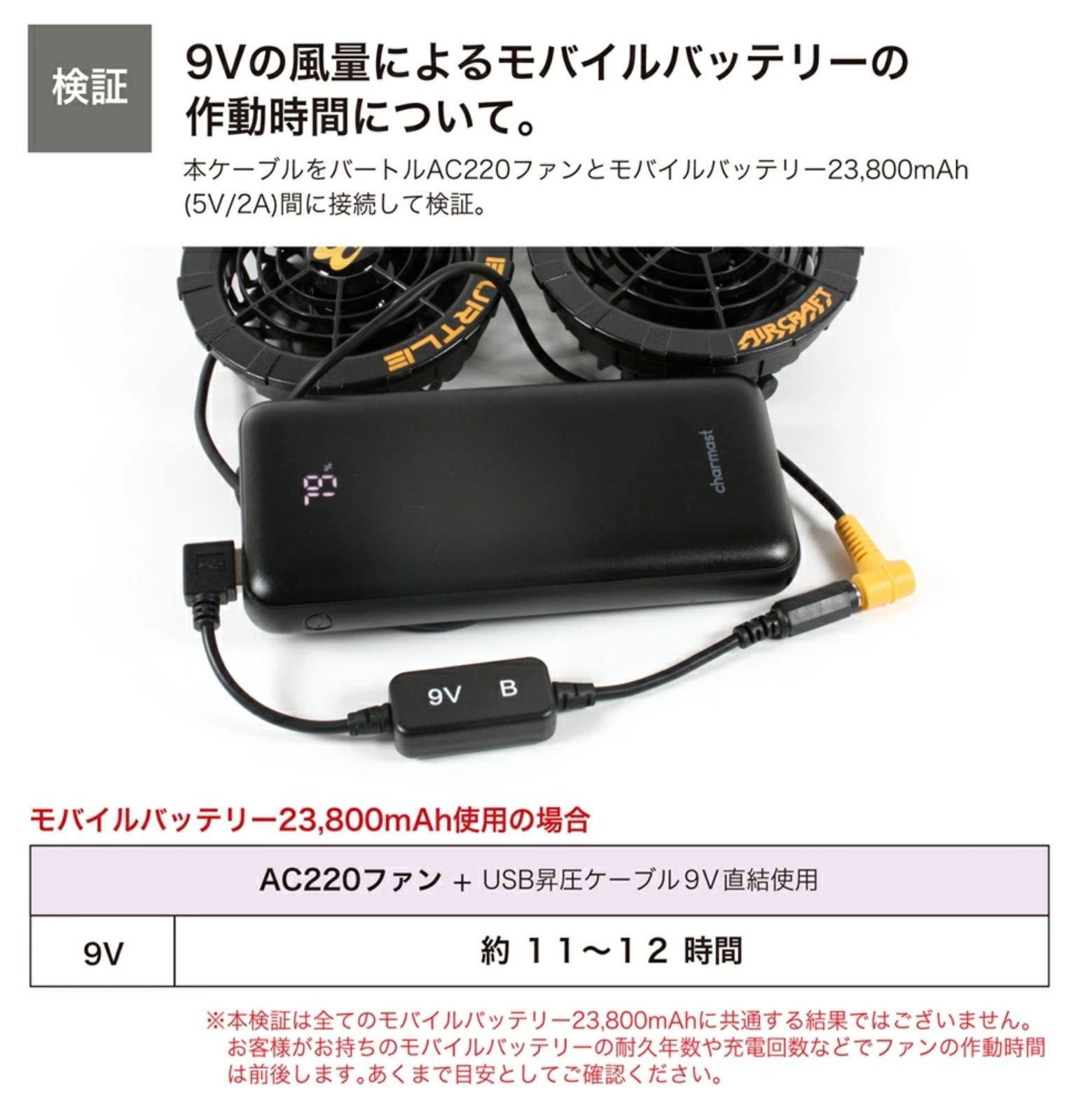 即日発送 バートル エアクラフト 空調服 ファン ９V昇圧 USB変換 アダプター 9V固定 対応ファン： AC220 AC221 AC150  AC151 AC110 ファン付き作業服 モバイルバッテリー 変換ケーブル 昇圧ケーブル 【9V-B】 - メルカリ