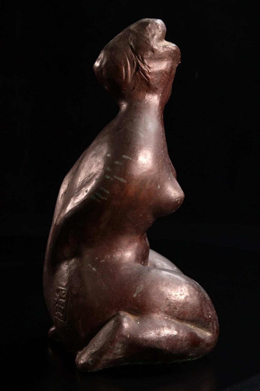 山崎猛作 ブロンズ製 「春貌」 裸婦像 25.5cm 1874g 共箱 唐物