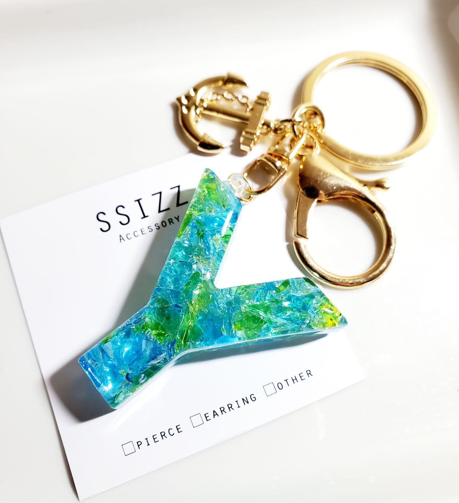 イニシャル キーホルダー レジン✕琉球ガラスカレット 『N』 琉球