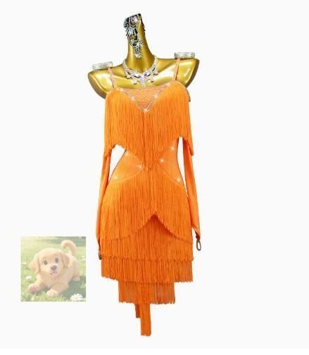 人気品レディース社交ダンス衣装 ラテンドレス ダンス練習試合競技用ワンピース フリンジ飾 サイズオーダー対応 オレンジ色 セット品 USTAUSTRALIA_COM_AU