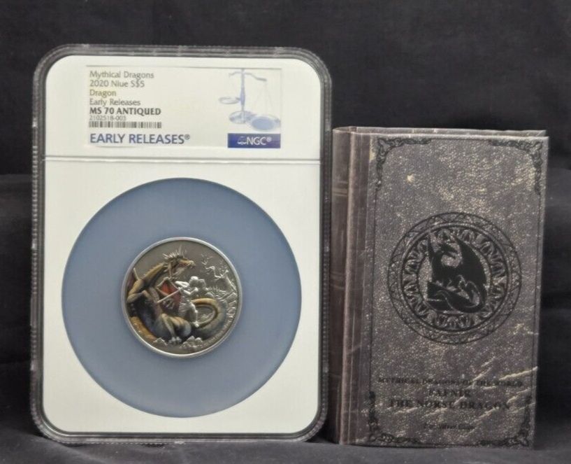 2020 NIUE $5 - NSE DRAGON Mythical Dragon - NGC MS70 ER ANTIQUED COA - POP 1