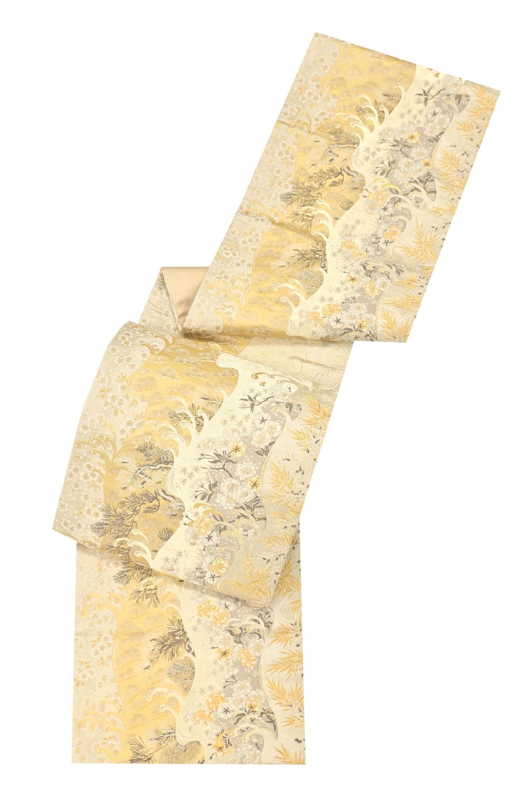 爽やかな色の取り合わせ　西陣　加納幸の袋帯 袋帯】西陣織｜加納幸｜お仕立て上がり｜中古美品｜波涛間道に松竹桜