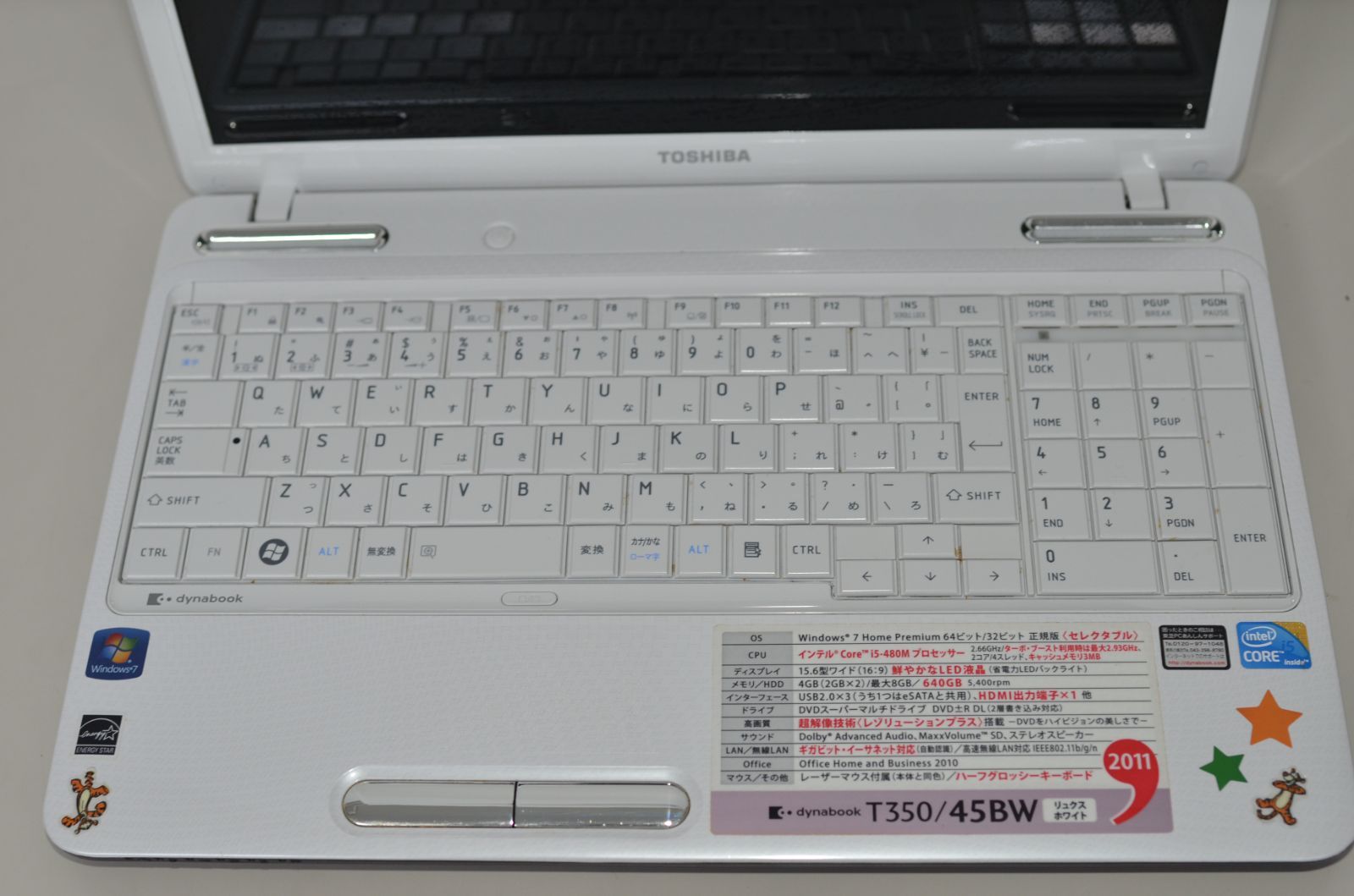 中古ノートパソコン 東芝 T350/45BW Windows11+office core i5-M480 