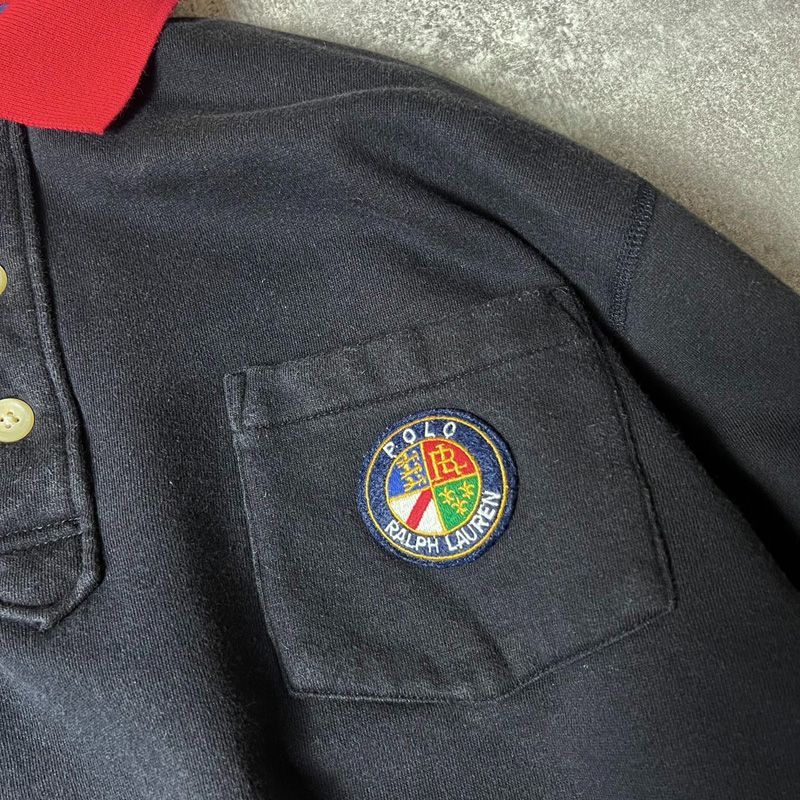 90s RALPH LAUREN クッキークレスト 刺繍 スウェット ポロシャツ